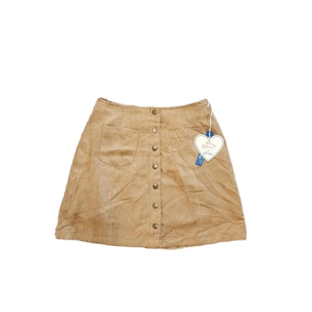 Wild Blue x Sadie Robertson Tan Faux Suede Button Front Mini Skirt Size‎ S NWT